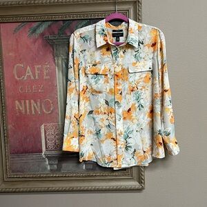 Investments Olivia Orange and Green Floral Blouse